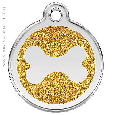 Gold Glitter Bone Dog ID Tag (3 sizes)